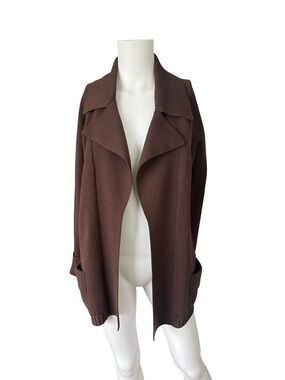 Vintage Banff Brown Cardigan Sweater Open Front Wool Blend Womens Size 10